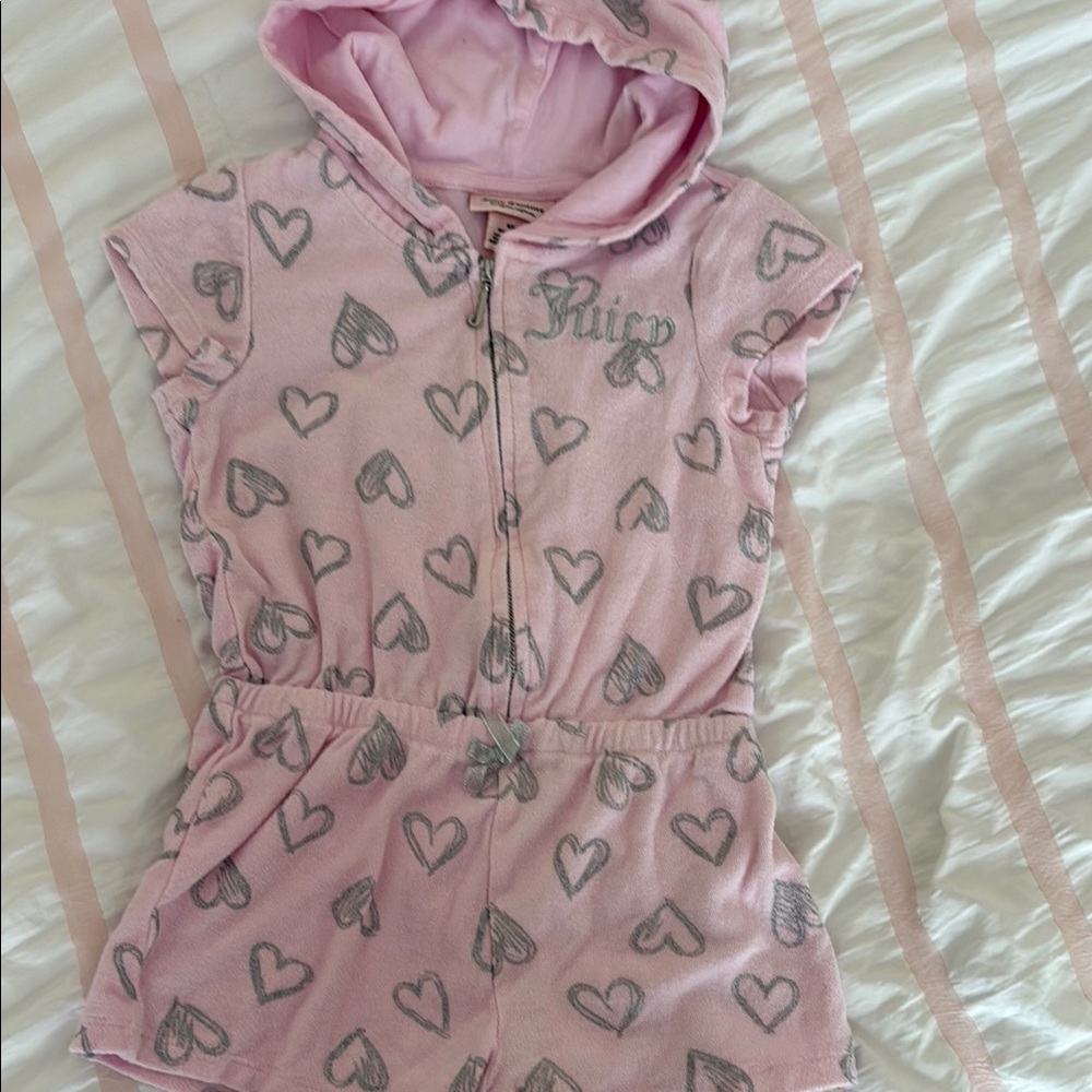 Juicy Couture Pink Heart Print Hooded Romper